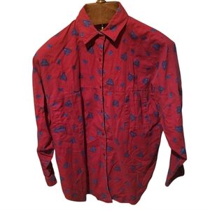 Vintage 80s Gap Womens Paisley Button Down Cotton Red Shirt Size Large